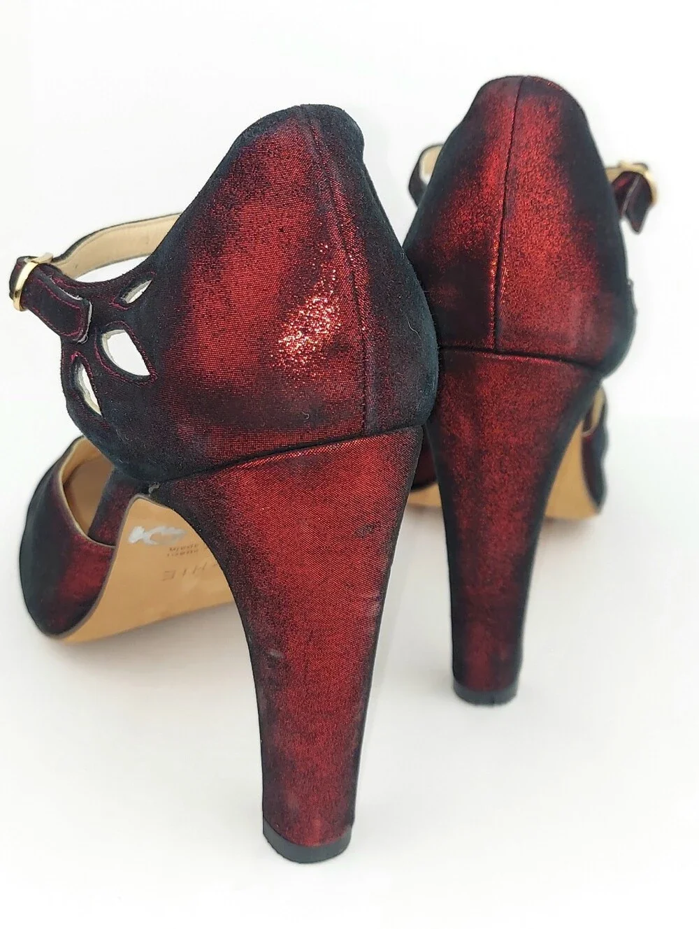 Chie Mihara Metallic Red Black Glitter Retro Style Heels